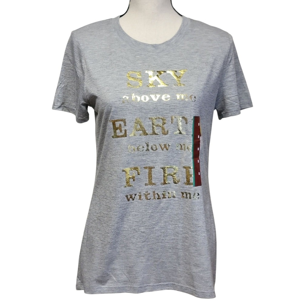Modern Lux Sky Earth Fire Tshirt Juniors M‎ Gray Gold Spiritual Cosmic Forces
